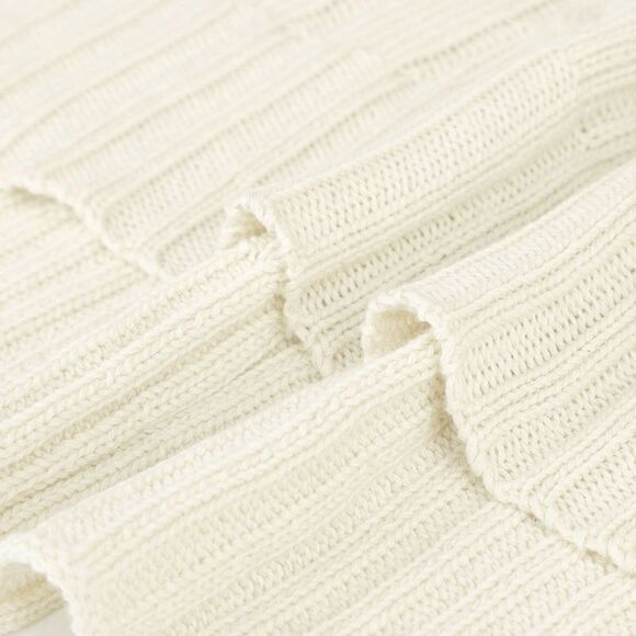 Cotton Cable Knit Throw Blanket Soft Throw Blankets for Sofa Bed Beige - Picture 6 of 6